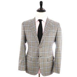 $8,125 KITON - NWT *CASHMERE* Gray & Blue Houndstooth Check Blazer - 38S